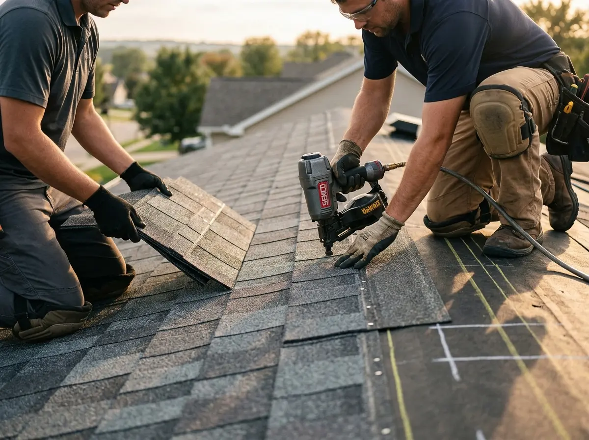 Professional roofer working on a residential roof in South Valley